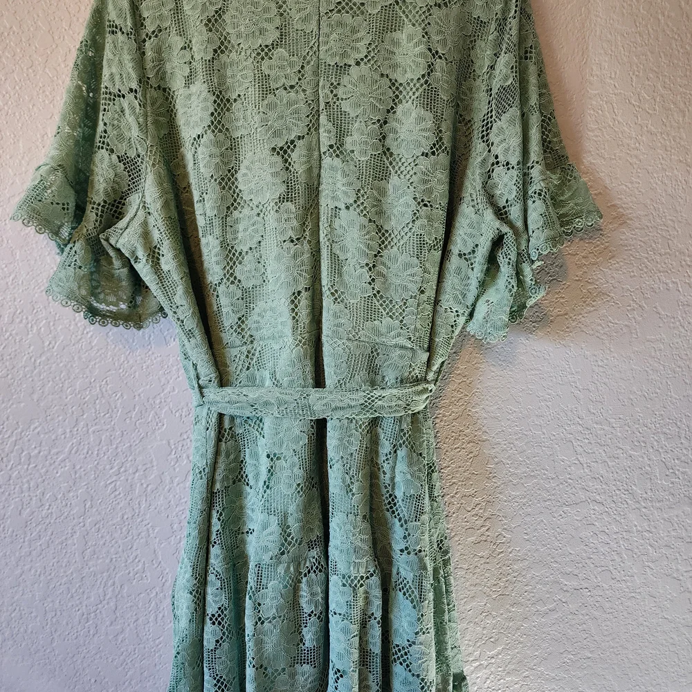 City Chic 22 / XL - Garden Kisses - Sage Green Lace Faux Wrap - Mini Dress - Picture 5 of 8